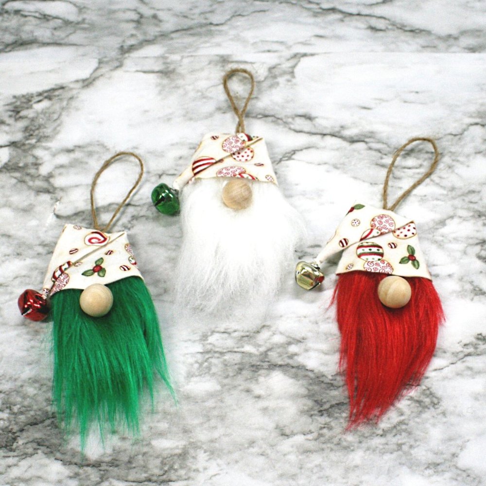 HAND CRAFTED Gnome Christmas Ornaments Set of 3 - White Ornaments Print